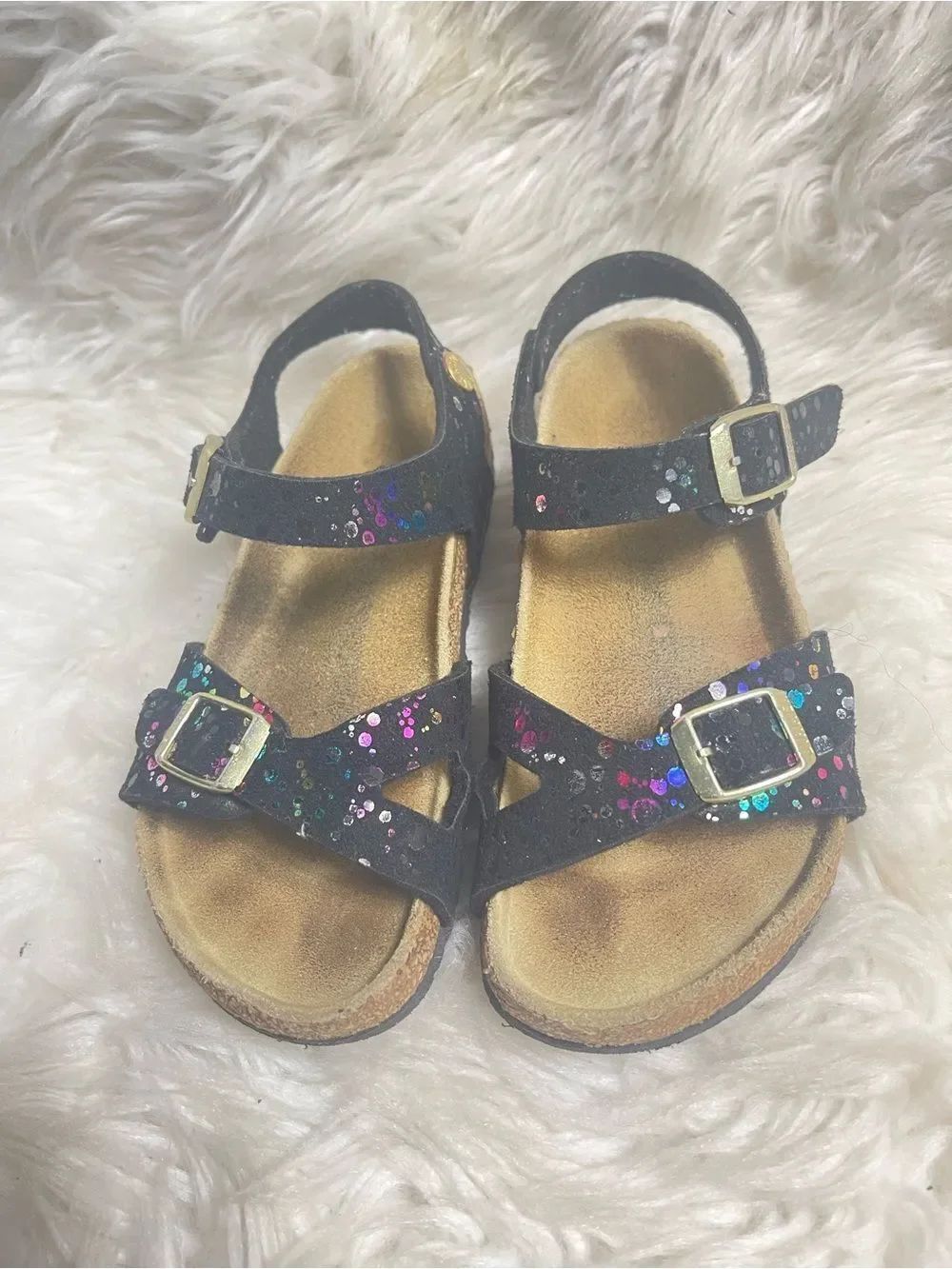 Birkenstock Rio Girls Black Glitter confetti Buckle Sandals USSZ12
